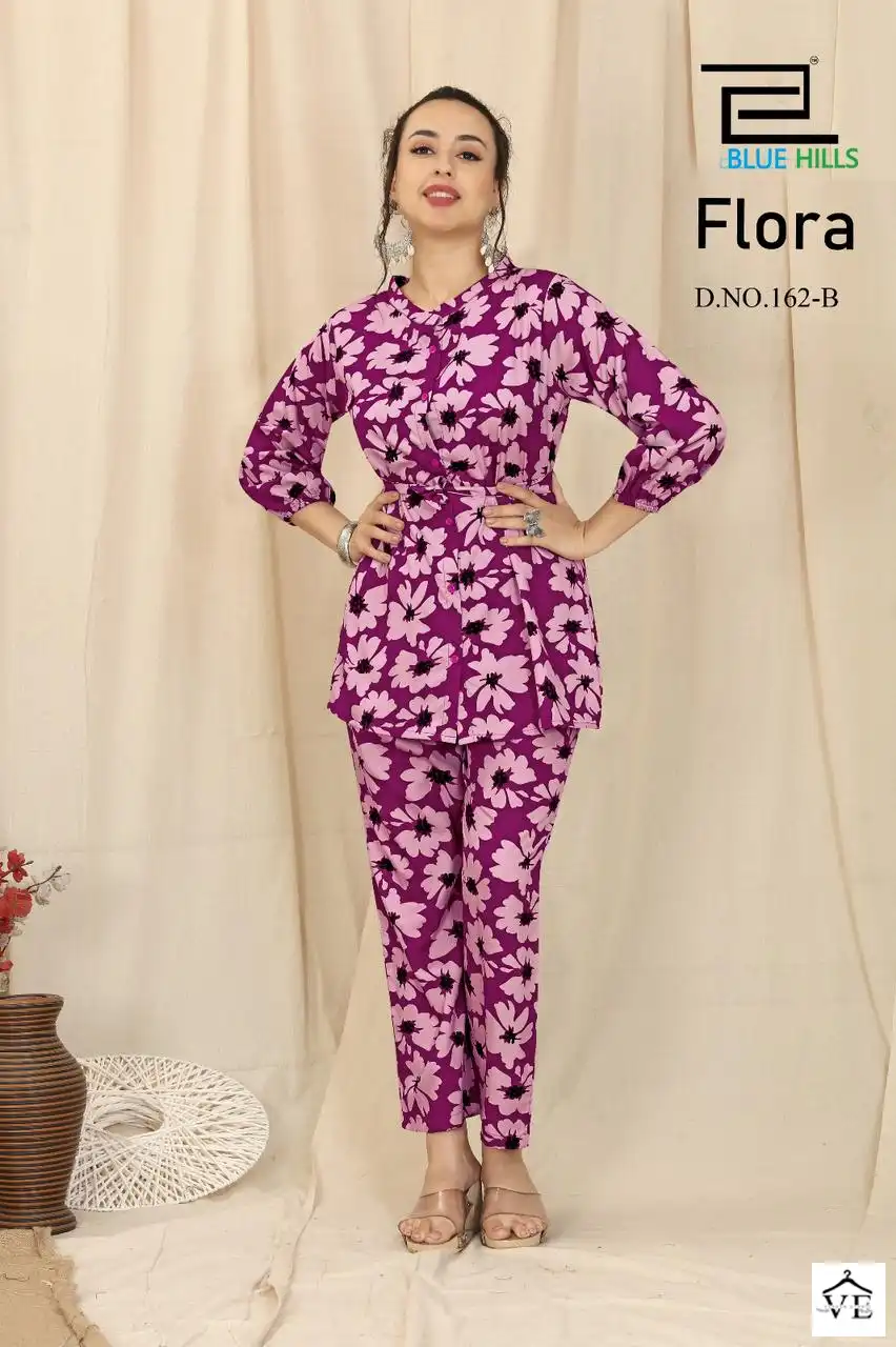 Blue Hills Flora Heavy Crepe Print Wholesale Top With Bottom Co-Ords Set Catalog — Wholesale Kurtis, MPA wholesale from Surat - Gallery Image 3
