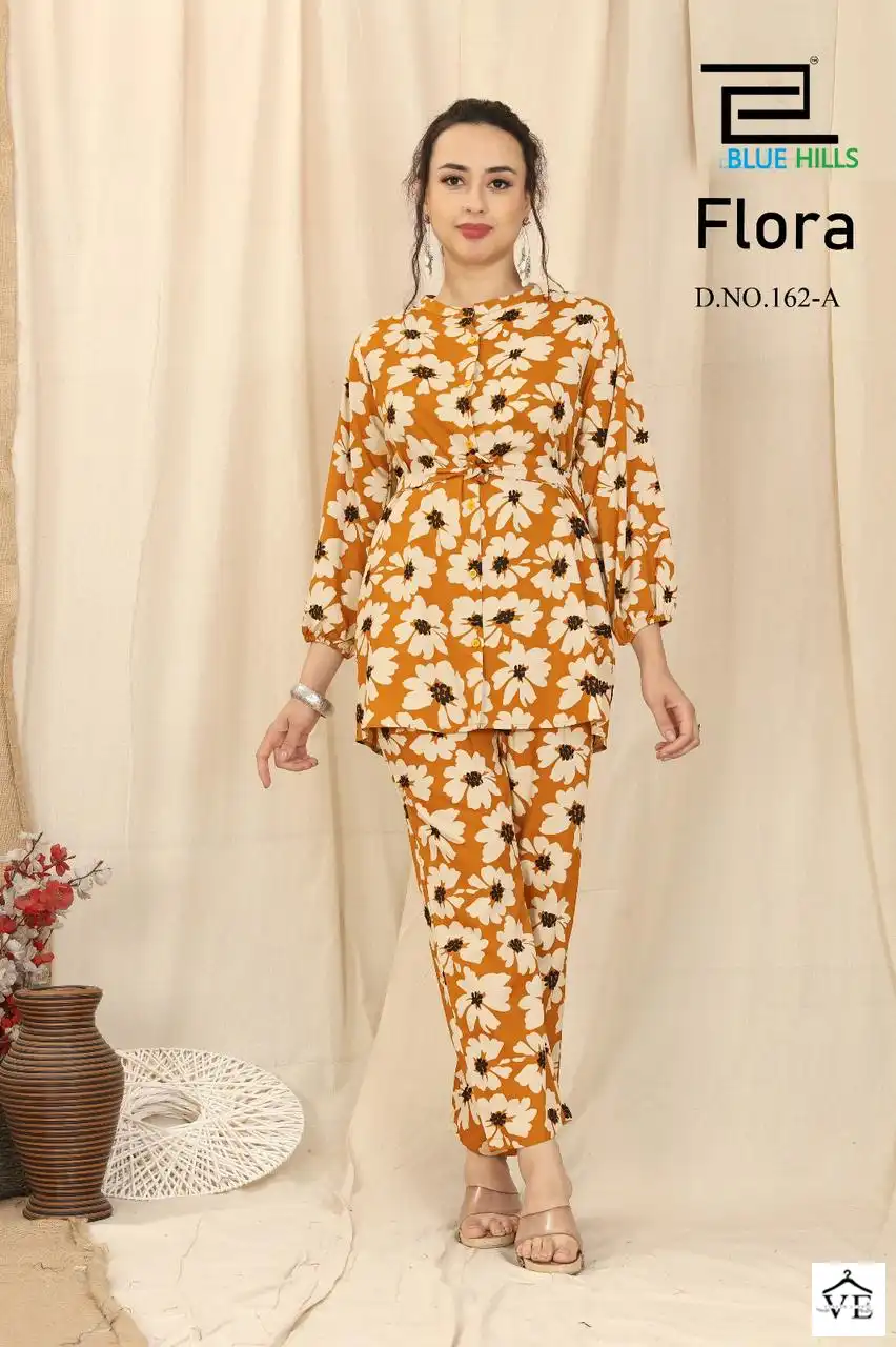 Blue Hills Flora Heavy Crepe Print Wholesale Top With Bottom Co-Ords Set Catalog — Wholesale Kurtis, MPA wholesale from Surat - Gallery Image 4