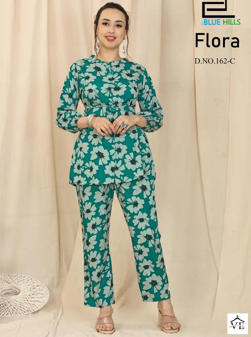 Blue Hills Flora Heavy Crepe Print Wholesale Top With Bottom Co-Ords Set Catalog — Wholesale Kurtis, MPA wholesale from Surat — view 1