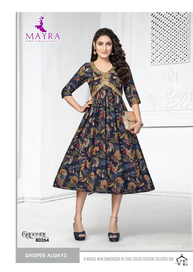 Mayra Ghoomer Pure Heavy Chanderi Moda Wholesale Long Kurtis Catalog — Wholesale Kurtis, MPA wholesale from Surat - Gallery Image 2