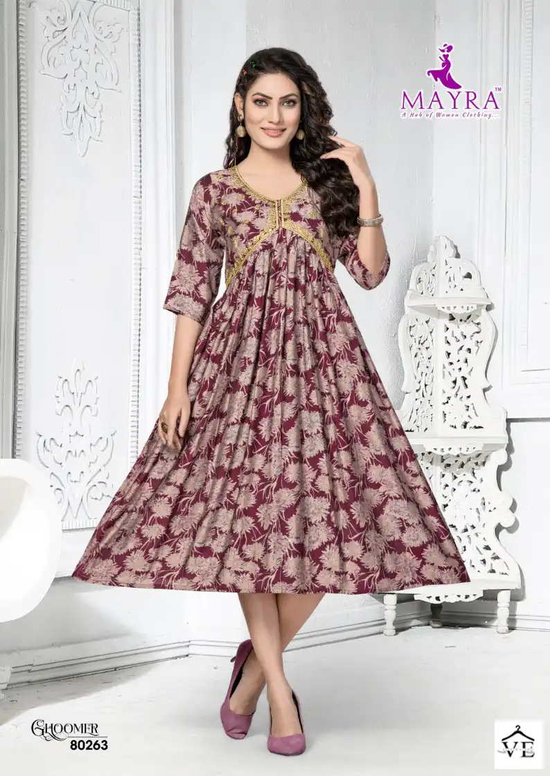 Mayra Ghoomer Pure Heavy Chanderi Moda Wholesale Long Kurtis Catalog — Wholesale Kurtis, MPA wholesale from Surat - Gallery Image 3