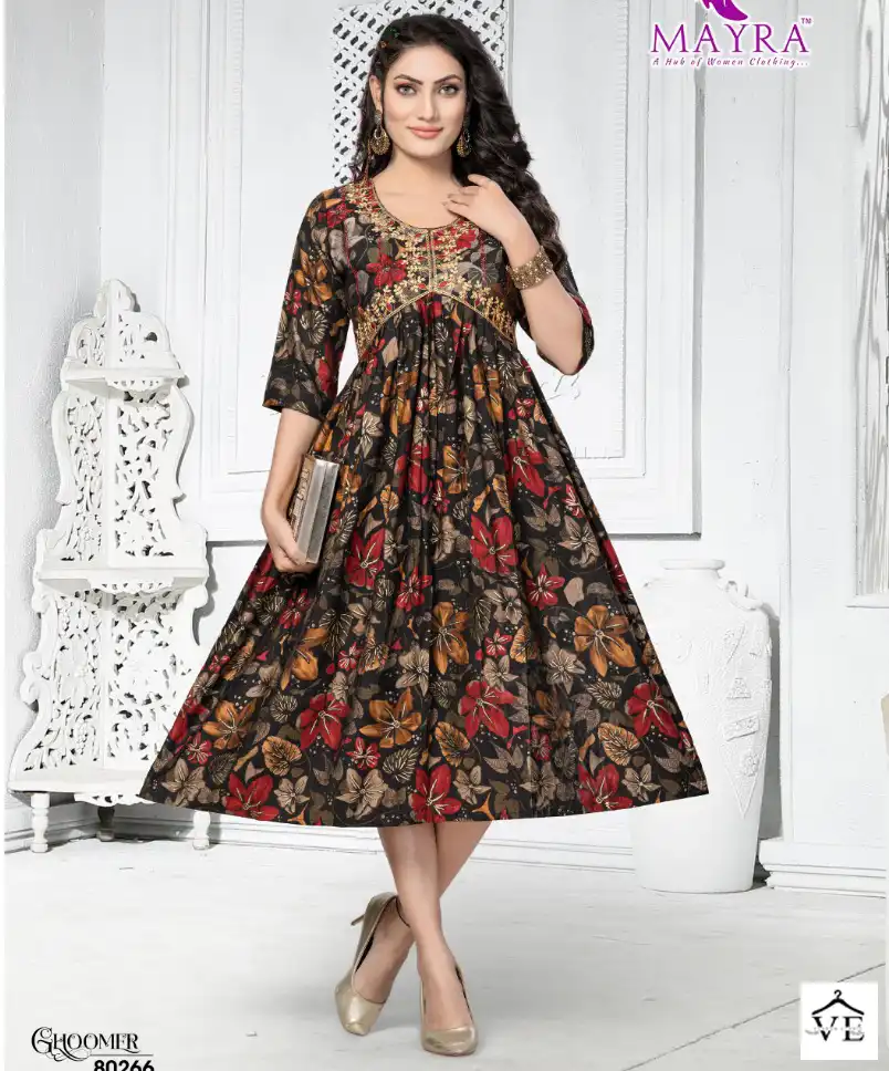 Mayra Ghoomer Pure Heavy Chanderi Moda Wholesale Long Kurtis Catalog — Wholesale Kurtis, MPA wholesale from Surat — view 1