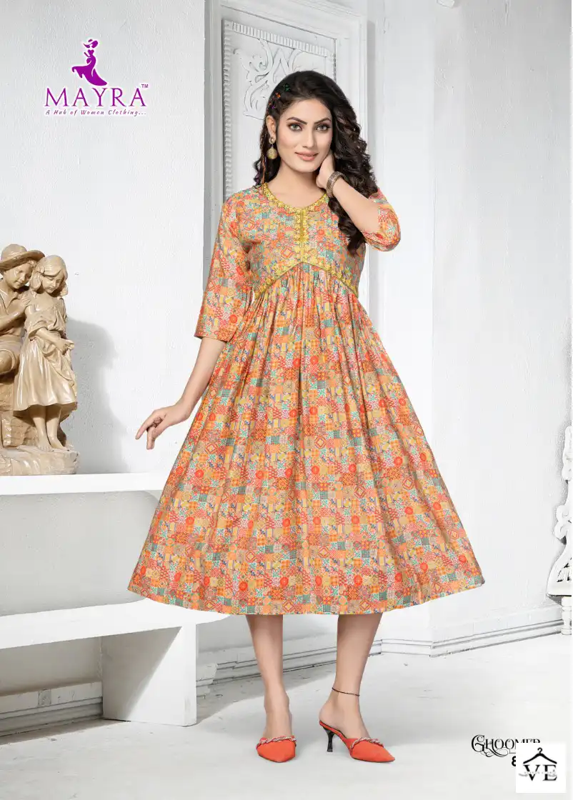 Mayra Ghoomer Pure Heavy Chanderi Moda Wholesale Long Kurtis Catalog — Wholesale Kurtis, MPA wholesale from Surat - Gallery Image 4