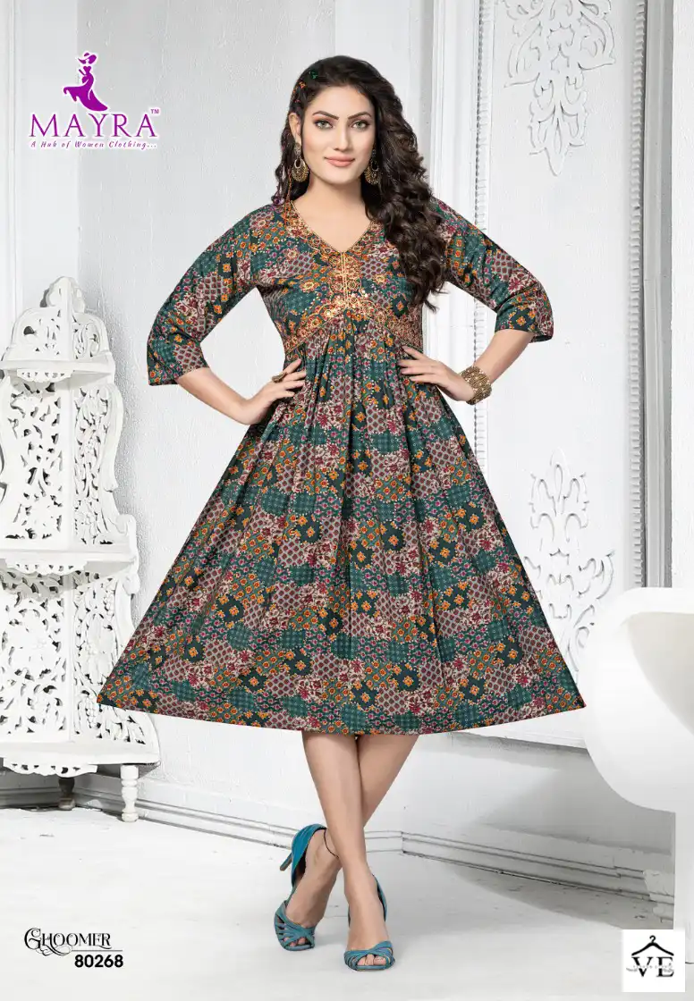 Mayra Ghoomer Pure Heavy Chanderi Moda Wholesale Long Kurtis Catalog — Wholesale Kurtis, MPA wholesale from Surat - Gallery Image 5