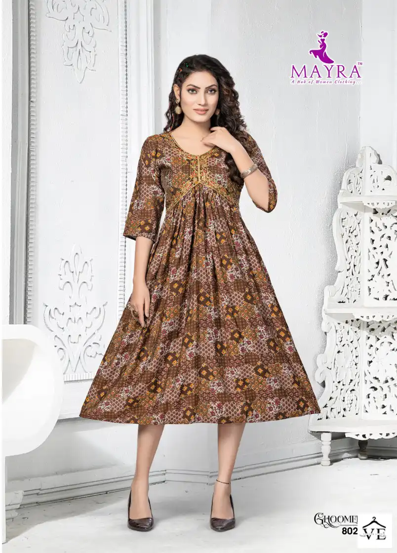 Mayra Ghoomer Pure Heavy Chanderi Moda Wholesale Long Kurtis Catalog — Wholesale Kurtis, MPA wholesale from Surat - Gallery Image 6