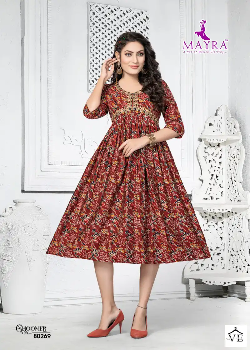 Mayra Ghoomer Pure Heavy Chanderi Moda Wholesale Long Kurtis Catalog — Wholesale Kurtis, MPA wholesale from Surat — view 8
