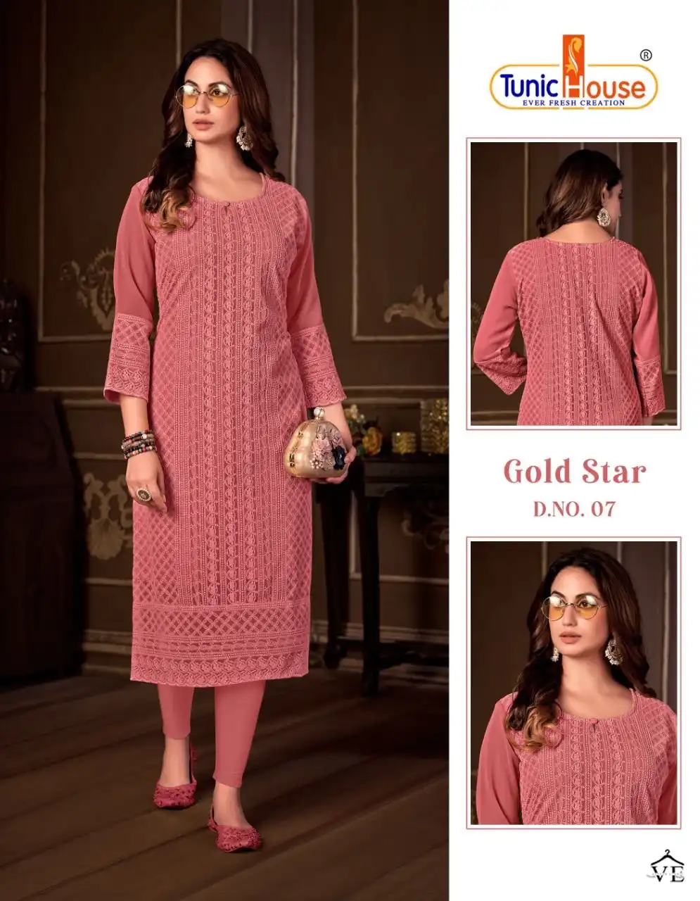 Tunic House Gold Star Apple Georgette Wholesale Chikankari Kurtis Catalog — Wholesale Kurtis, MPA wholesale from Surat - Gallery Image 5