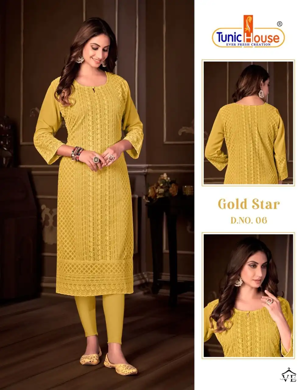 Tunic House Gold Star Apple Georgette Wholesale Chikankari Kurtis Catalog — Wholesale Kurtis, MPA wholesale from Surat - Gallery Image 6