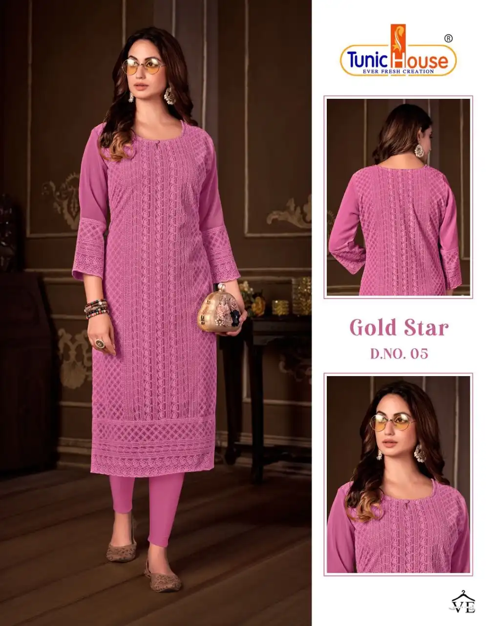 Tunic House Gold Star Apple Georgette Wholesale Chikankari Kurtis Catalog — Wholesale Kurtis, MPA wholesale from Surat - Gallery Image 7