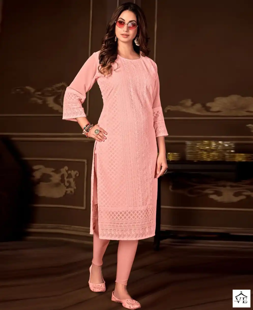 Tunic House Gold Star Apple Georgette Wholesale Chikankari Kurtis Catalog — Wholesale Kurtis, MPA wholesale from Surat — view 1