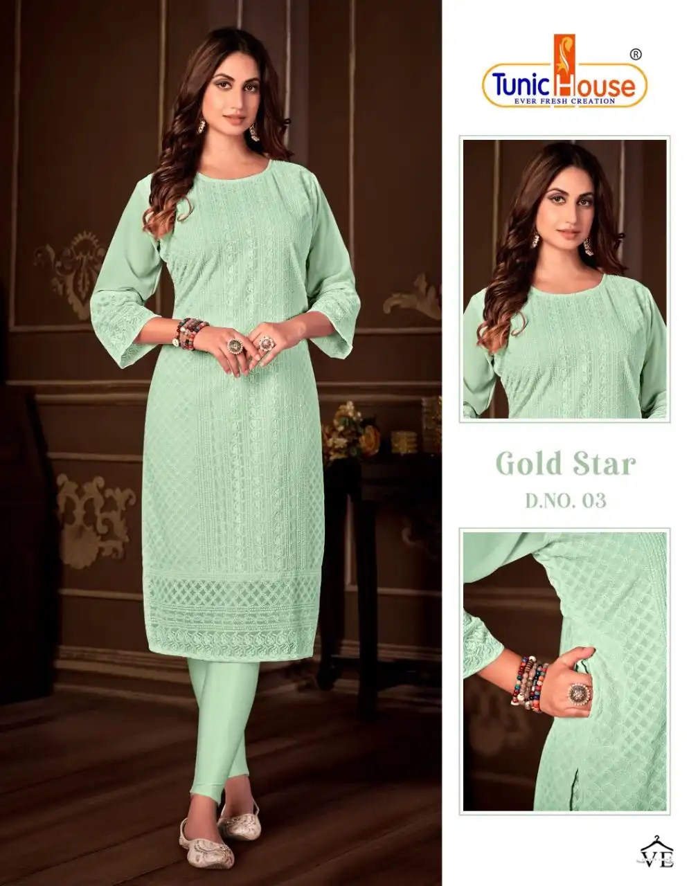 Tunic House Gold Star Apple Georgette Wholesale Chikankari Kurtis Catalog — Wholesale Kurtis, MPA wholesale from Surat - Gallery Image 8