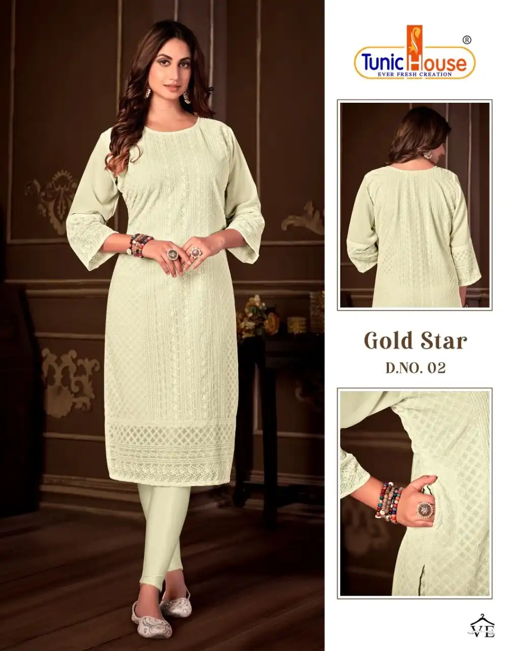Tunic House Gold Star Apple Georgette Wholesale Chikankari Kurtis Catalog — Wholesale Kurtis, MPA wholesale from Surat - Gallery Image 9