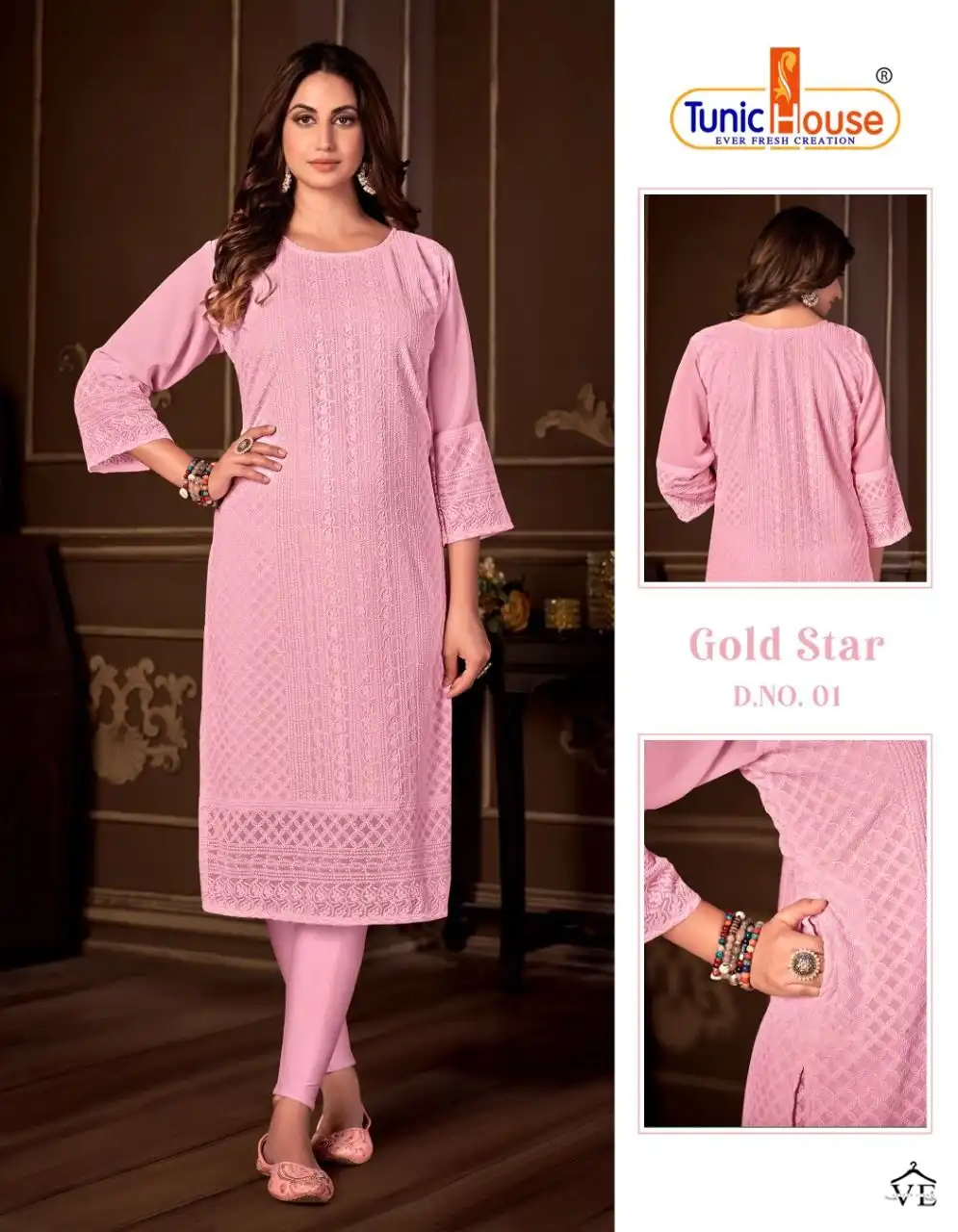 Tunic House Gold Star Apple Georgette Wholesale Chikankari Kurtis Catalog — Wholesale Kurtis, MPA wholesale from Surat - Gallery Image 10