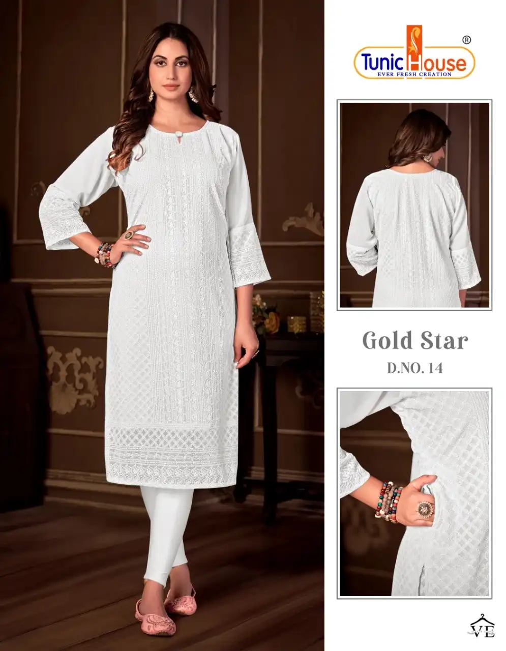 Tunic House Gold Star Apple Georgette Wholesale Chikankari Kurtis Catalog — Wholesale Kurtis, MPA wholesale from Surat - Gallery Image 12