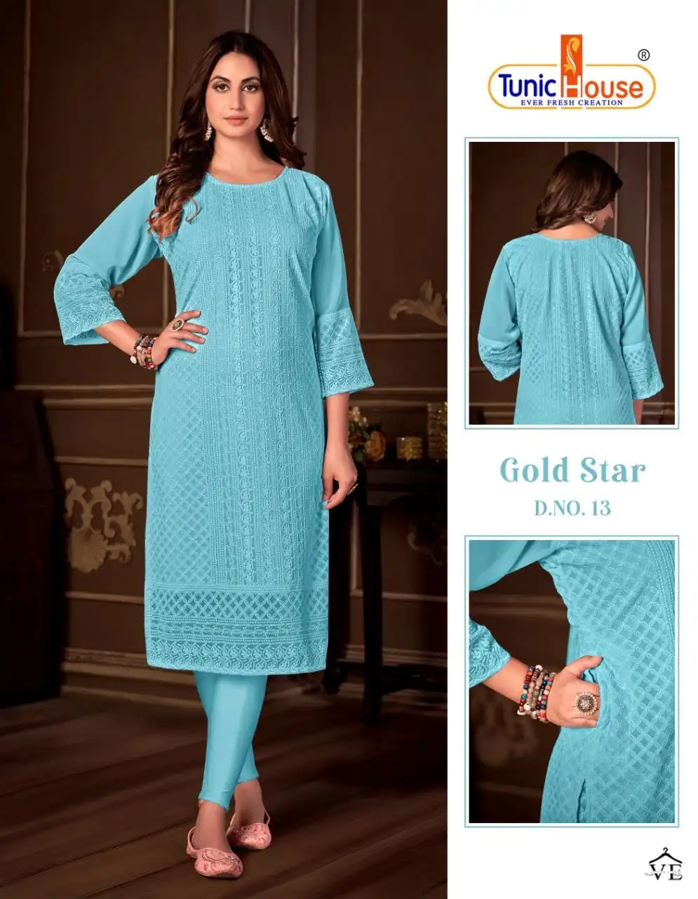 Tunic House Gold Star Apple Georgette Wholesale Chikankari Kurtis Catalog — Wholesale Kurtis, MPA wholesale from Surat - Gallery Image 13