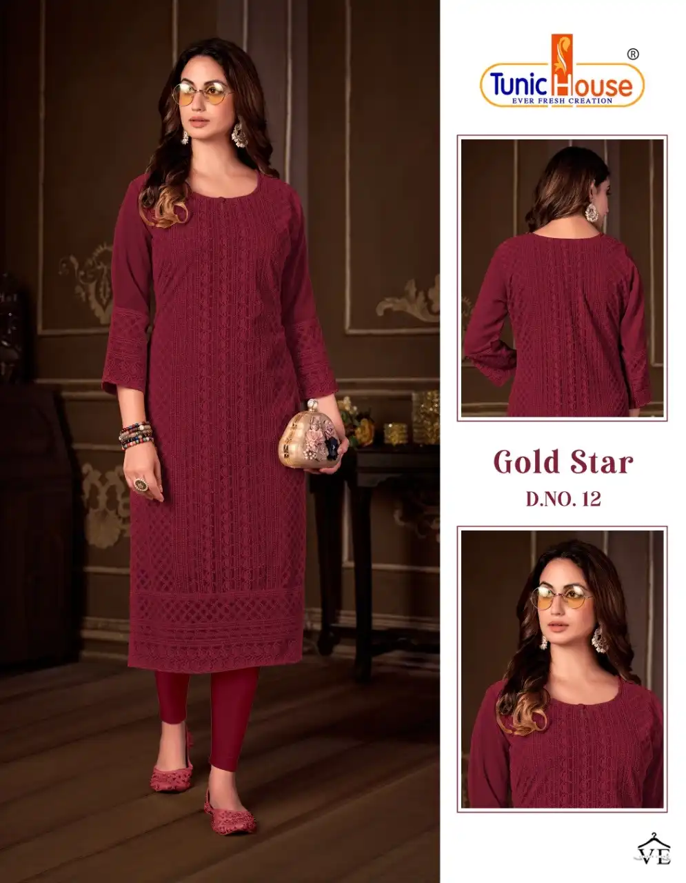 Tunic House Gold Star Apple Georgette Wholesale Chikankari Kurtis Catalog — Wholesale Kurtis, MPA wholesale from Surat - Gallery Image 14
