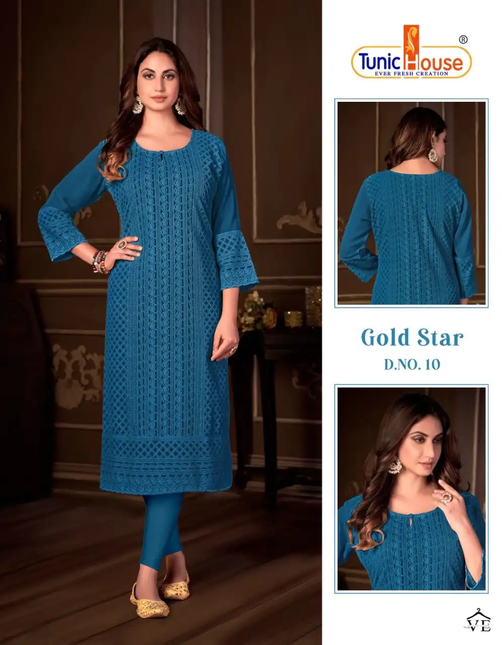 Tunic House Gold Star Apple Georgette Wholesale Chikankari Kurtis Catalog — Wholesale Kurtis, MPA wholesale from Surat - Gallery Image 2