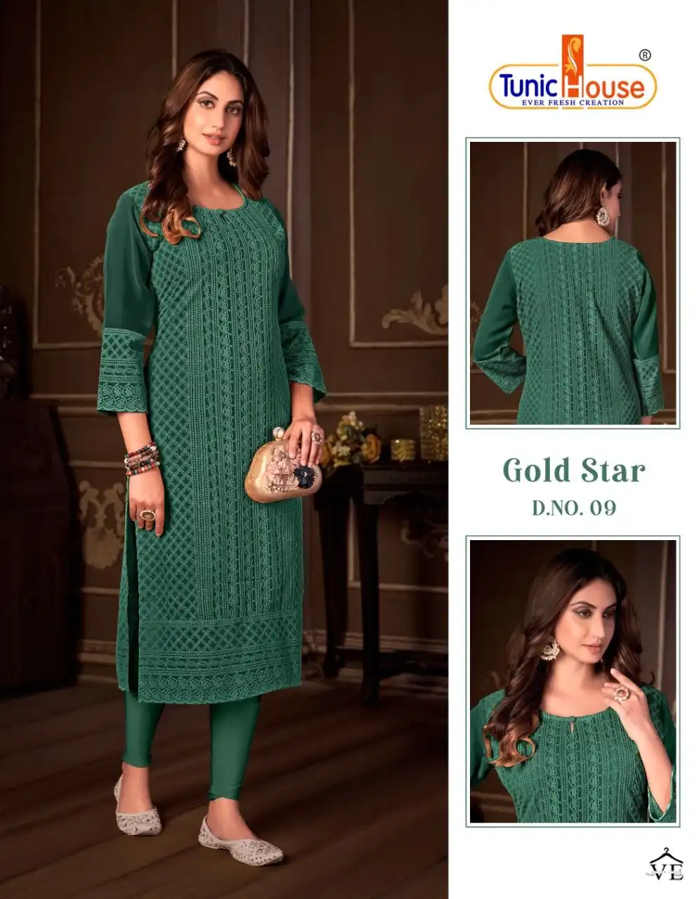 Tunic House Gold Star Apple Georgette Wholesale Chikankari Kurtis Catalog — Wholesale Kurtis, MPA wholesale from Surat - Gallery Image 3