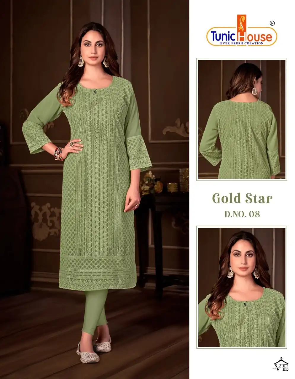 Tunic House Gold Star Apple Georgette Wholesale Chikankari Kurtis Catalog — Wholesale Kurtis, MPA wholesale from Surat - Gallery Image 4