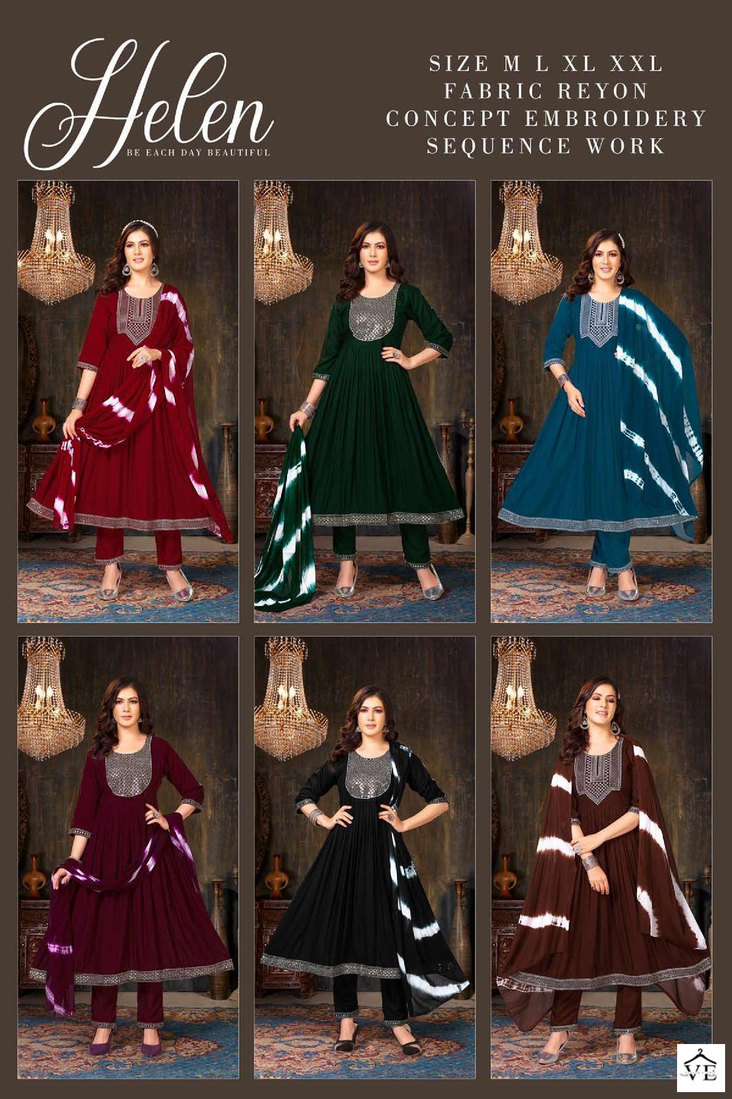 VE Golden Helen Heavy Rayon Wholesale Readymade Suit Catalog — Wholesale Salwar Suits, MPA wholesale from Surat — view 7