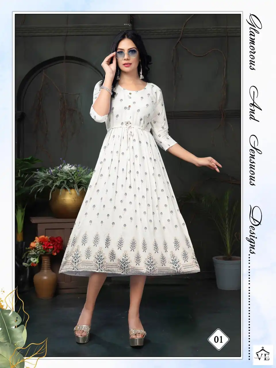 Vardan Ethnic Golden Malini Rayon Wholesale Long Kurtis Catalog — Wholesale Kurtis, MPA wholesale from Surat - Gallery Image 2
