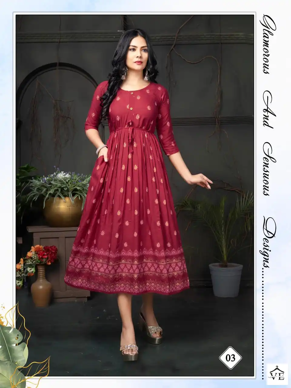 Vardan Ethnic Golden Malini Rayon Wholesale Long Kurtis Catalog — Wholesale Kurtis, MPA wholesale from Surat - Gallery Image 4