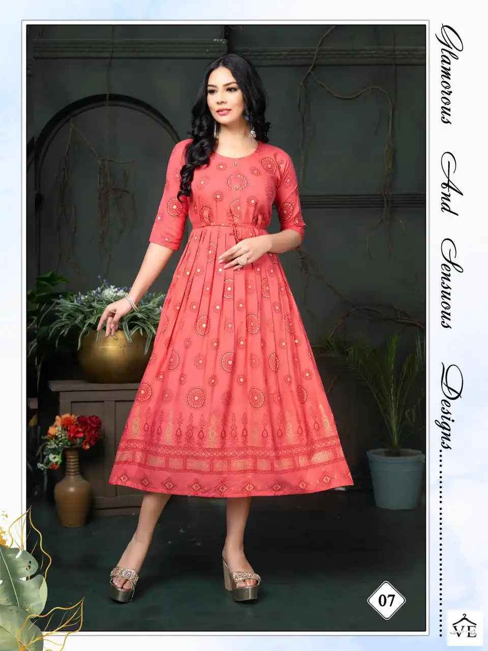 Vardan Ethnic Golden Malini Rayon Wholesale Long Kurtis Catalog — Wholesale Kurtis, MPA wholesale from Surat - Gallery Image 5