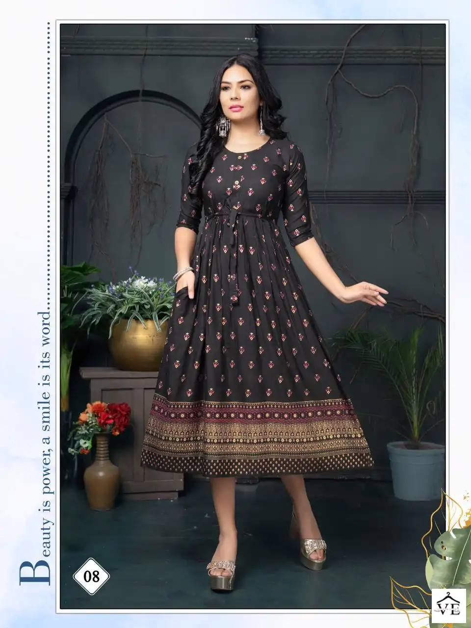 Vardan Ethnic Golden Malini Rayon Wholesale Long Kurtis Catalog — Wholesale Kurtis, MPA wholesale from Surat - Gallery Image 7