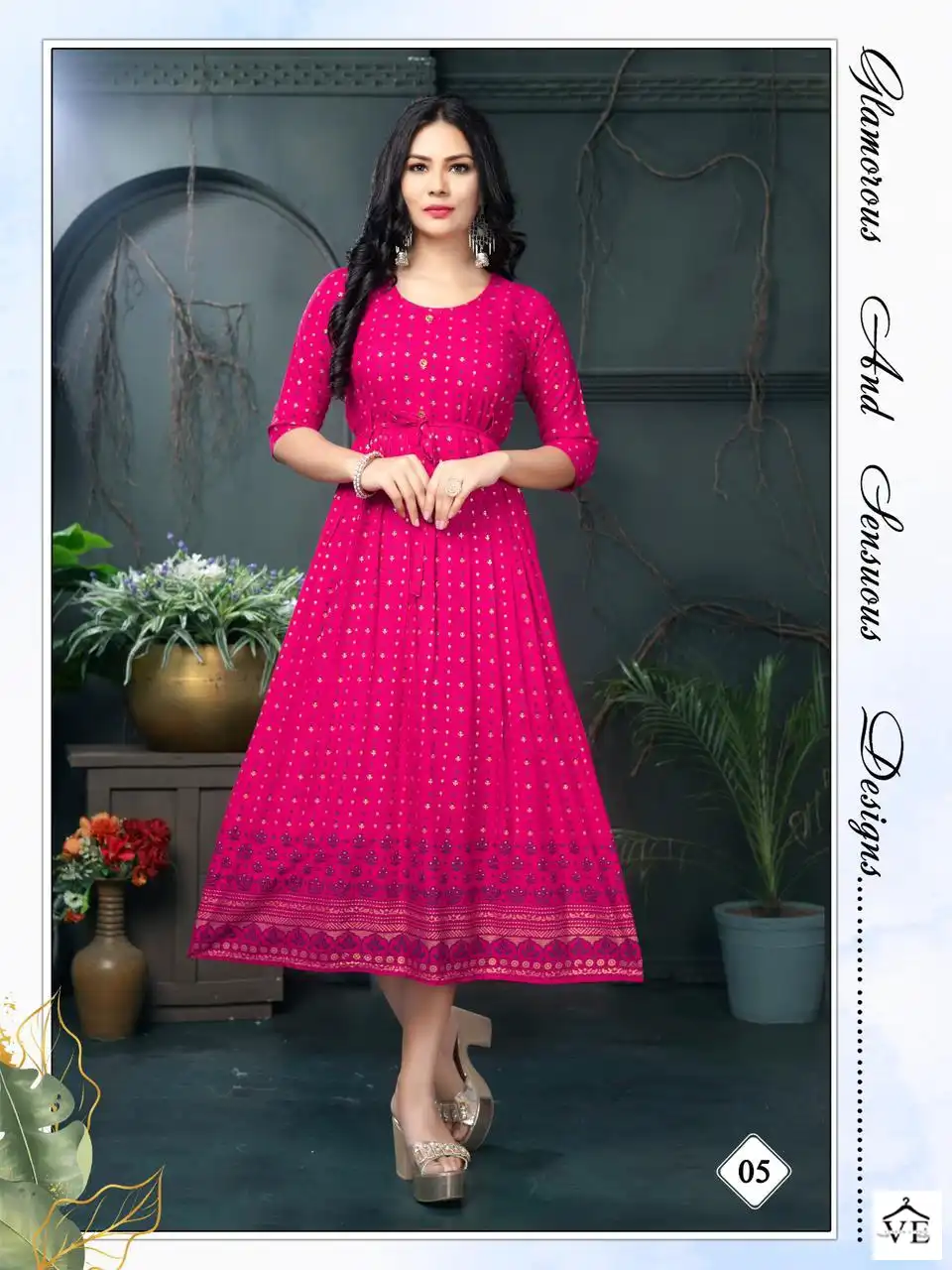 Vardan Ethnic Golden Malini Rayon Wholesale Long Kurtis Catalog — Wholesale Kurtis, MPA wholesale from Surat - Gallery Image 8