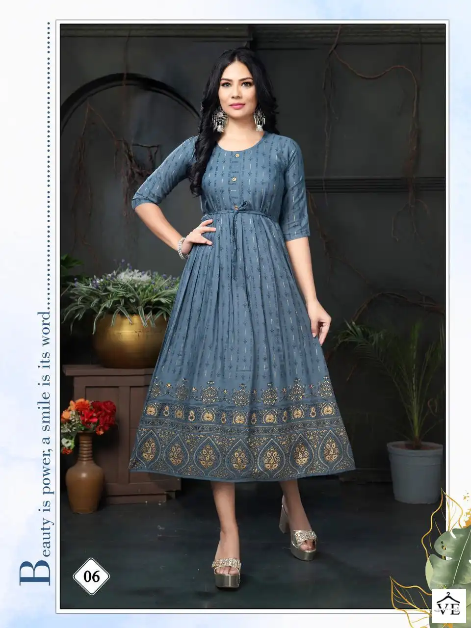 Vardan Ethnic Golden Malini Rayon Wholesale Long Kurtis Catalog — Wholesale Kurtis, MPA wholesale from Surat - Gallery Image 9