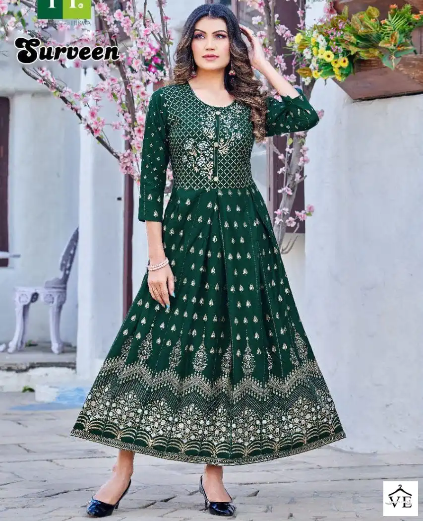 Hirwa Golden Surveen Heavy Rayon Wholesale Long Kurtis Catalog — Wholesale Kurtis, MPA wholesale from Surat — view 1
