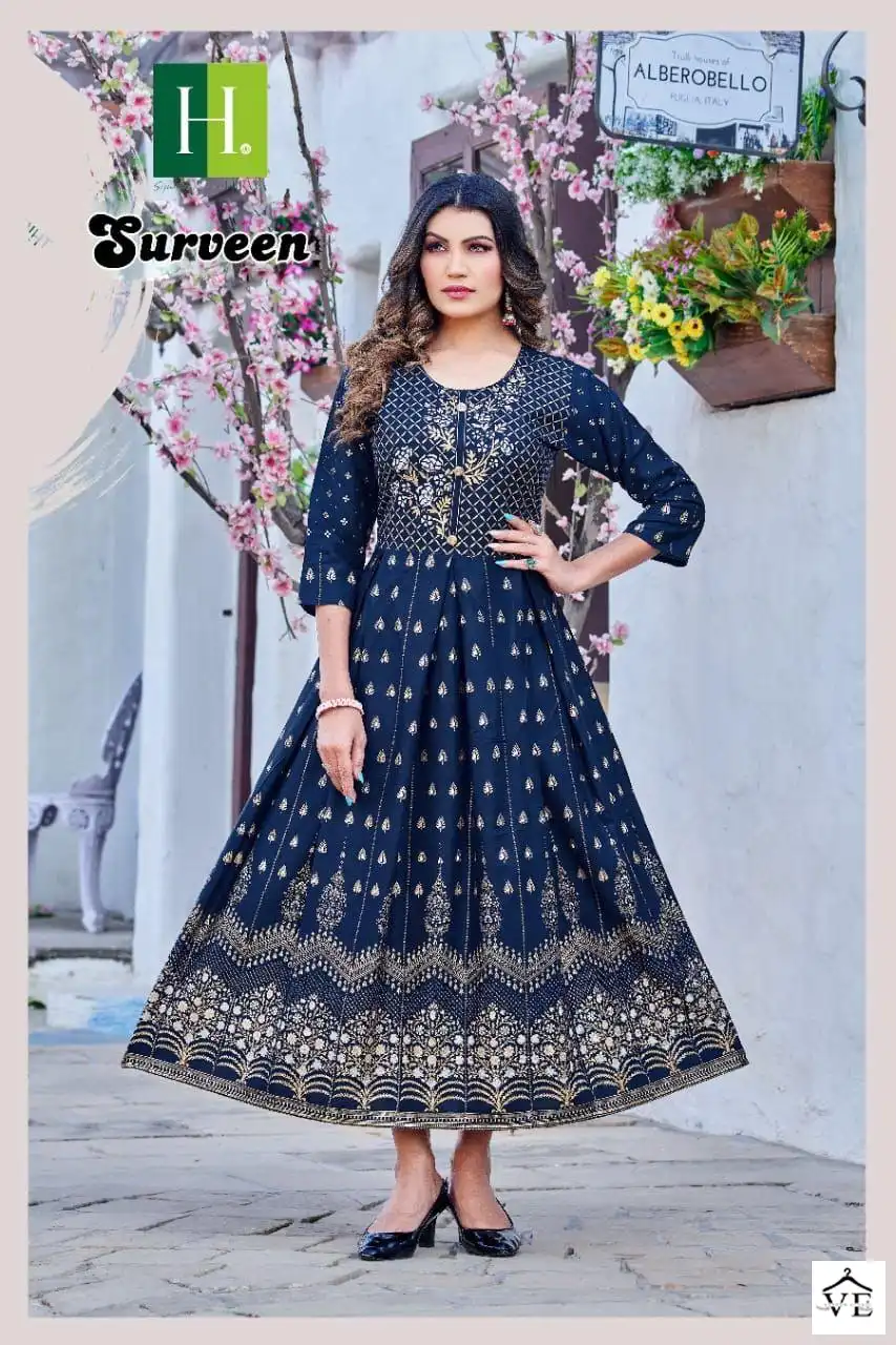 Hirwa Golden Surveen Heavy Rayon Wholesale Long Kurtis Catalog — Wholesale Kurtis, MPA wholesale from Surat - Gallery Image 5