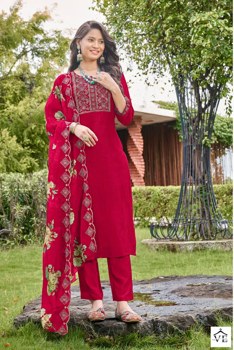 O4U Heritage Vichitra Silk Wholesale Readymade Suit Catalog — Wholesale Salwar Suits, MPA wholesale from Surat - Gallery Image 3