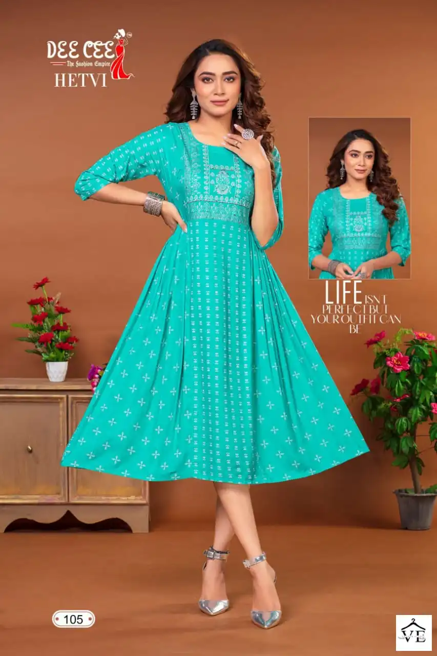 Deecee Hetvi Heavy Rayon Wholesale Long Kurtis Catalog — Wholesale Kurtis, MPA wholesale from Surat — view 3