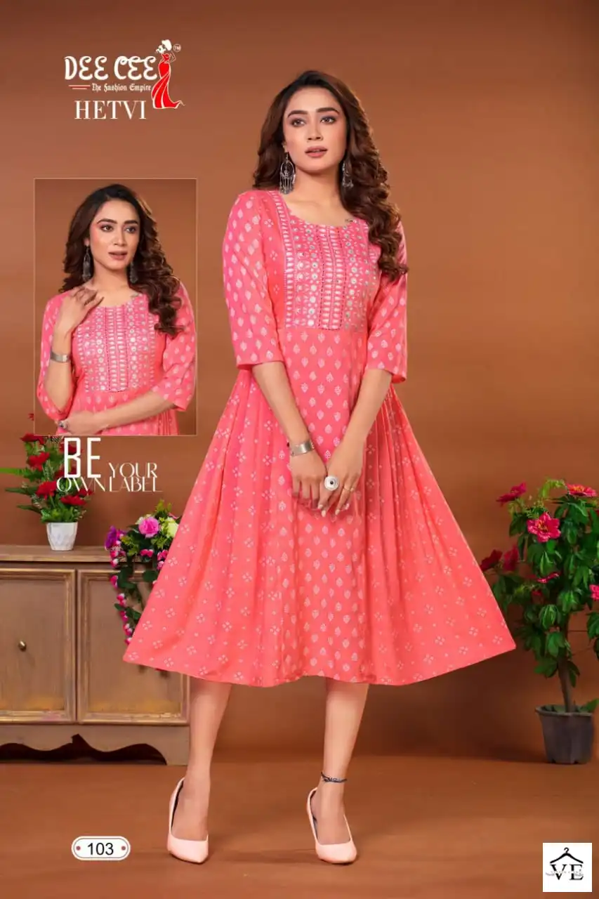 Deecee Hetvi Heavy Rayon Wholesale Long Kurtis Catalog — Wholesale Kurtis, MPA wholesale from Surat — view 4