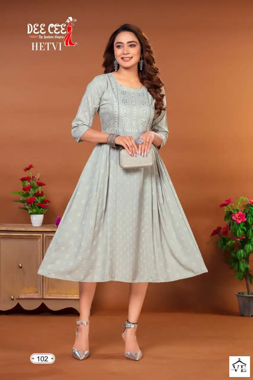 Deecee Hetvi Heavy Rayon Wholesale Long Kurtis Catalog — Wholesale Kurtis, MPA wholesale from Surat — view 5