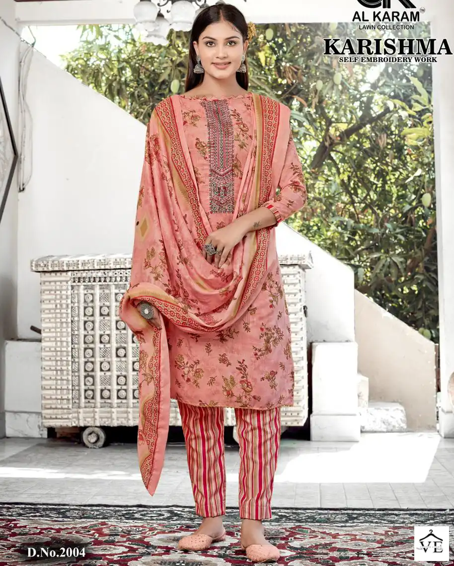 Al Karam Karishma Lawn Cotton Wholesale Pakistani Salwar Suit Catalog — Wholesale Salwar Suits, Alkaram wholesale from Surat — view 1