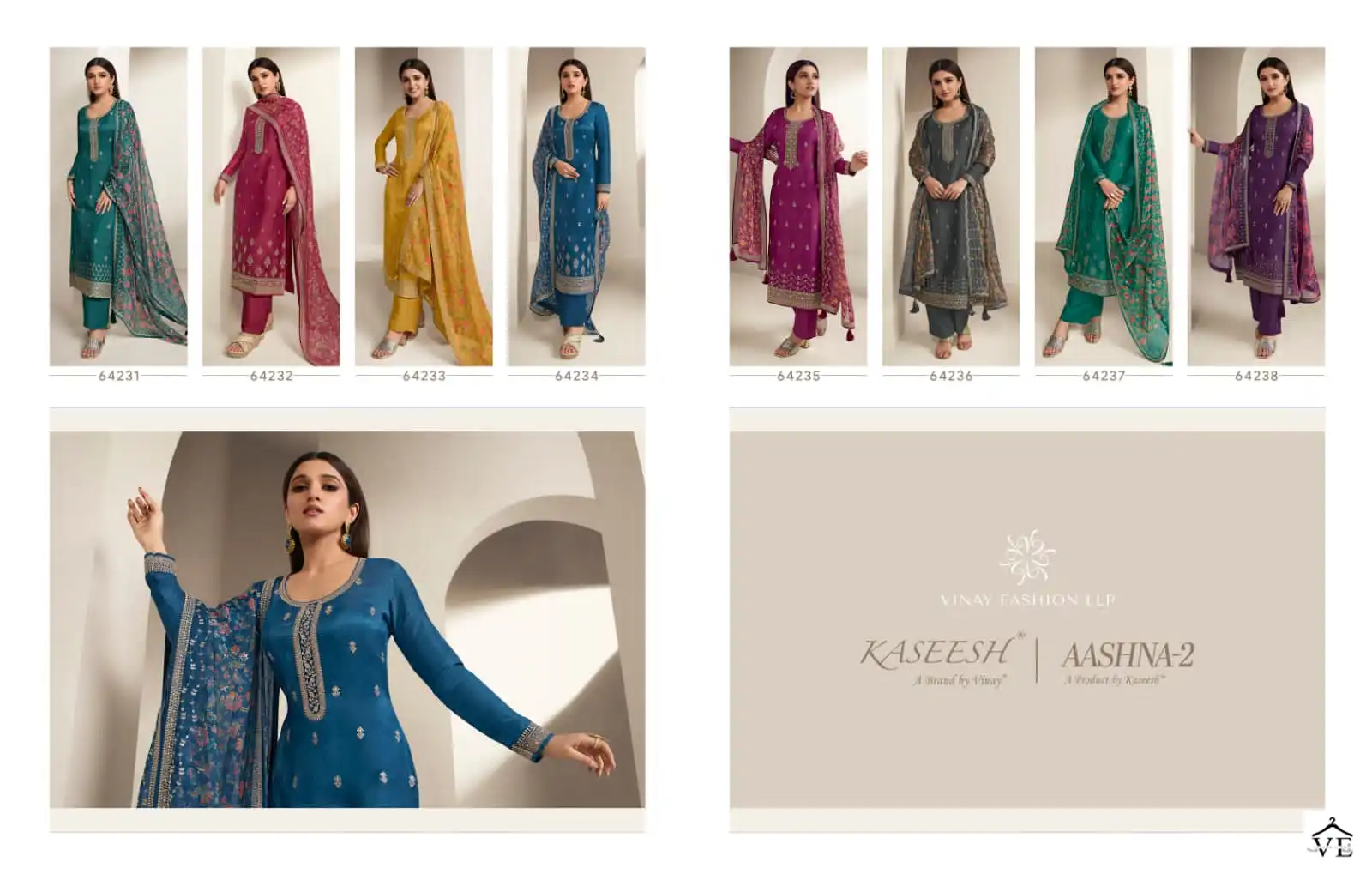 Vinay Kaseesh - Aashna-2 Dola Silk Wholesale Designer Suits Catalog — Wholesale Salwar Suits, MPA wholesale from Surat — view 9