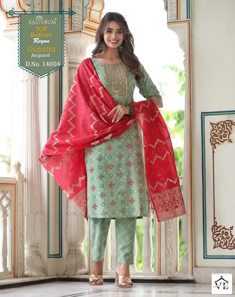 Kasturum Size Set Rayon Wholesale Readymade Suits Catalog — Wholesale Salwar Suits, MPA wholesale from Surat - Gallery Image 3
