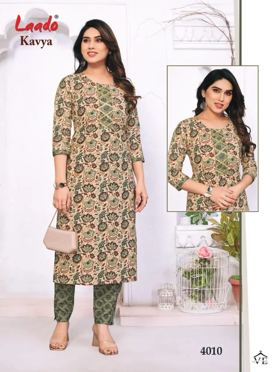 Laado Kavya Vol 4 Cotton Wholesale Kurti With Pant Catalog — Wholesale Kurtis, MPA wholesale from Surat - Gallery Image 9