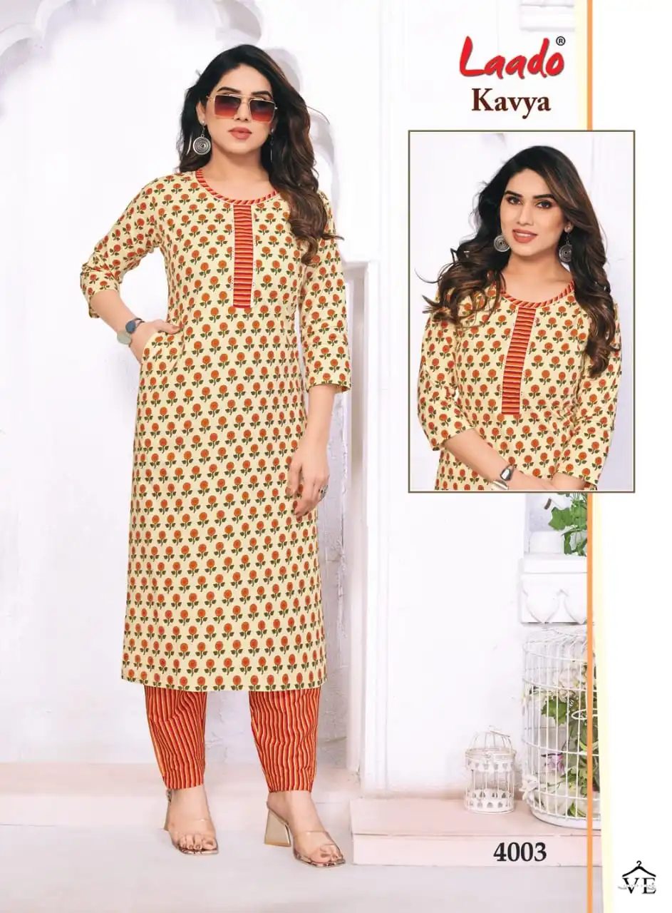 Laado Kavya Vol 4 Cotton Wholesale Kurti With Pant Catalog — Wholesale Kurtis, MPA wholesale from Surat - Gallery Image 3