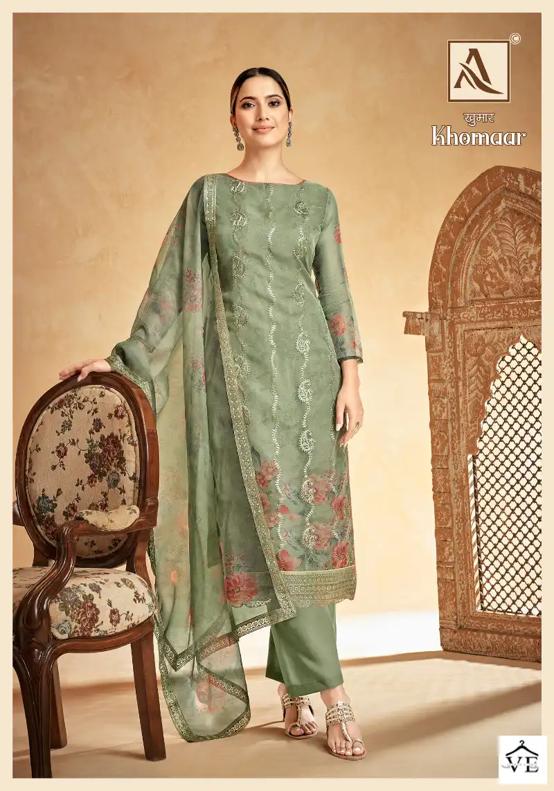 Alok Suits Khomaar Organza Wholesale Fancy Salwar Suit Catalog — Wholesale Salwar Suits, MPA wholesale from Surat - Gallery Image 2