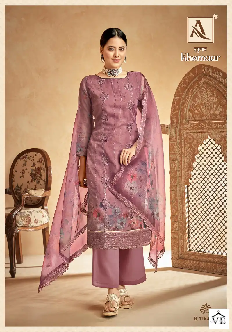 Alok Suits Khomaar Organza Wholesale Fancy Salwar Suit Catalog — Wholesale Salwar Suits, MPA wholesale from Surat - Gallery Image 4