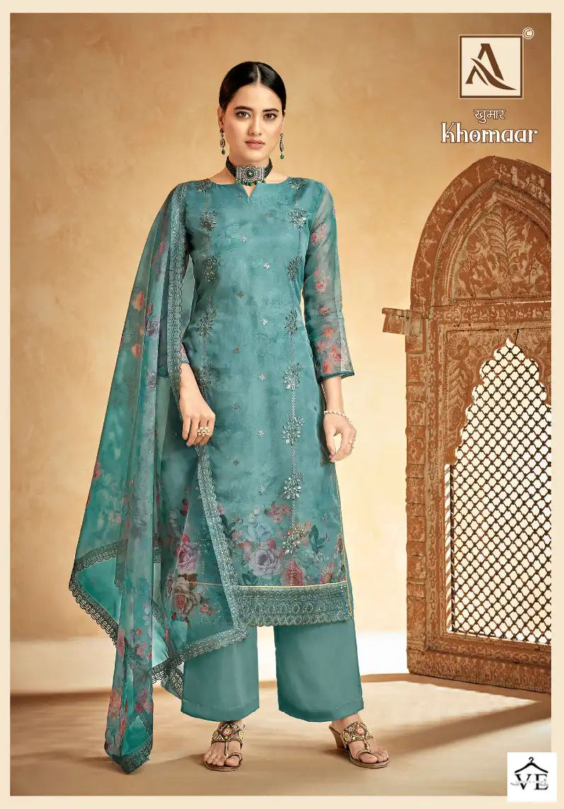 Alok Suits Khomaar Organza Wholesale Fancy Salwar Suit Catalog — Wholesale Salwar Suits, MPA wholesale from Surat - Gallery Image 5