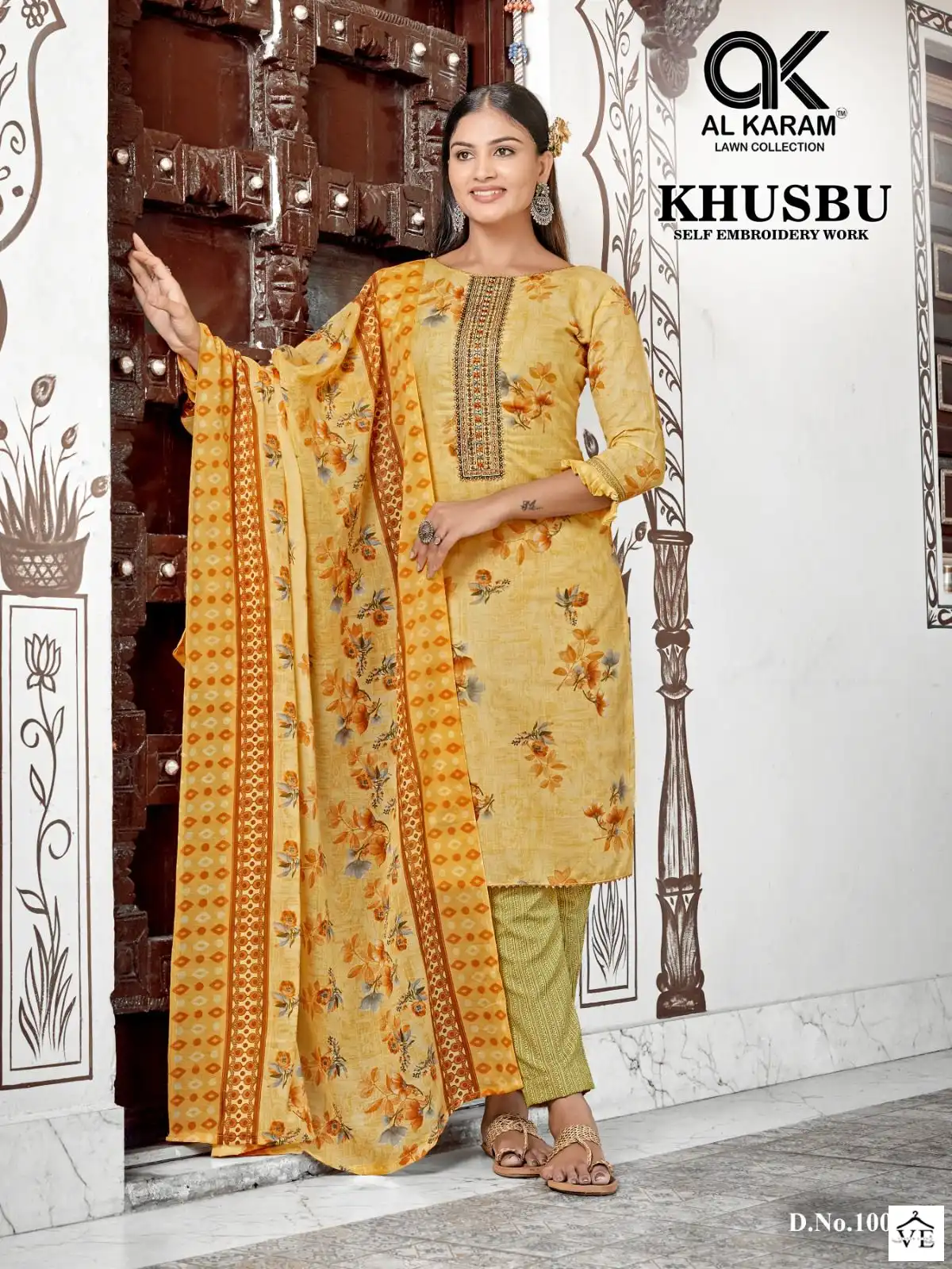 Al Karam Khusbu Lawn Cotton Wholesale Pakistani Salwar Suit Catalog — Wholesale Salwar Suits, Alkaram wholesale from Surat - Gallery Image 9