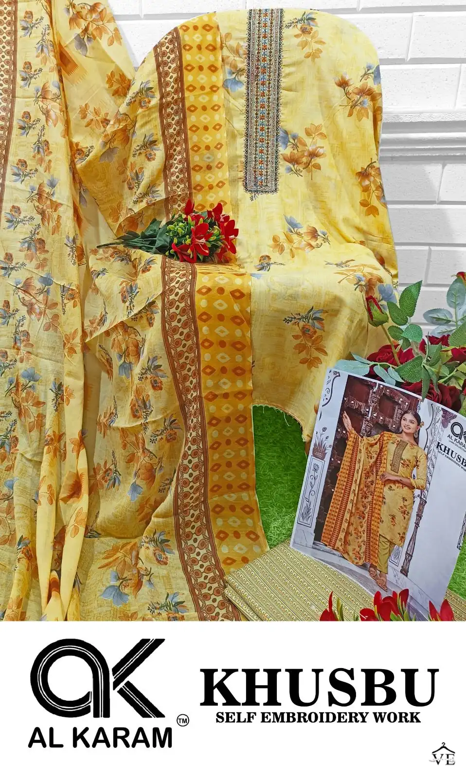 Al Karam Khusbu Lawn Cotton Wholesale Pakistani Salwar Suit Catalog — Wholesale Salwar Suits, Alkaram wholesale from Surat - Gallery Image 10