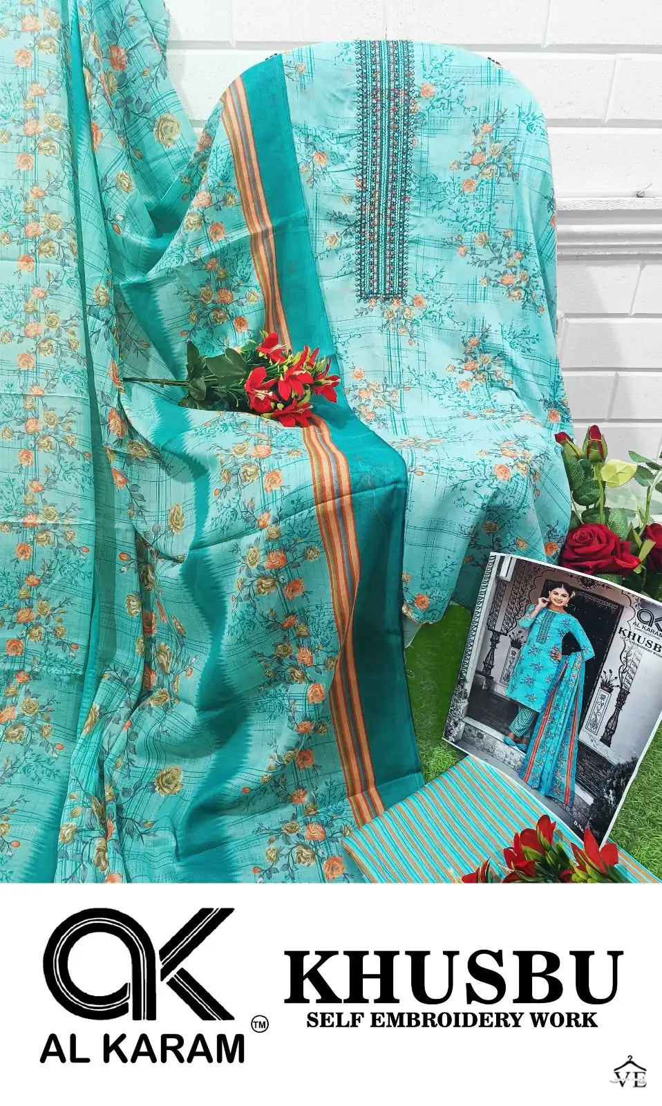 Al Karam Khusbu Lawn Cotton Wholesale Pakistani Salwar Suit Catalog — Wholesale Salwar Suits, Alkaram wholesale from Surat - Gallery Image 16