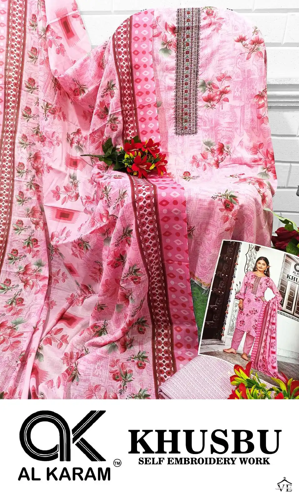 Al Karam Khusbu Lawn Cotton Wholesale Pakistani Salwar Suit Catalog — Wholesale Salwar Suits, Alkaram wholesale from Surat - Gallery Image 3