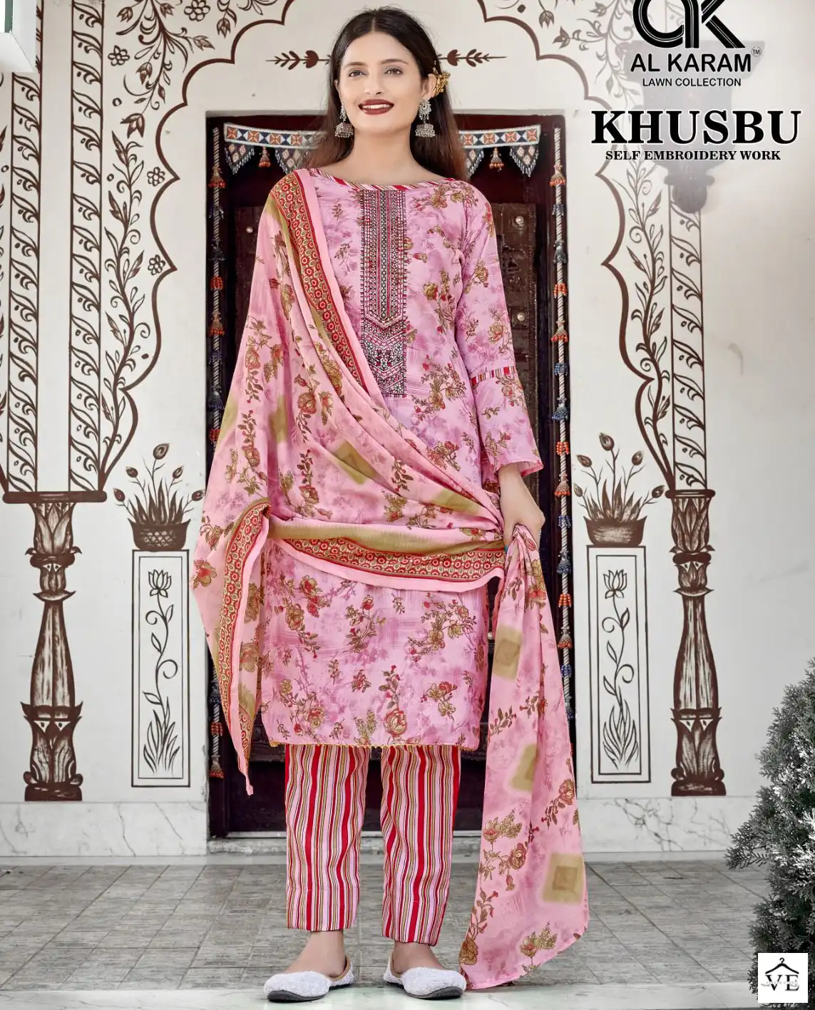 Al Karam Khusbu Lawn Cotton Wholesale Pakistani Salwar Suit Catalog — Wholesale Salwar Suits, Alkaram wholesale from Surat — view 1
