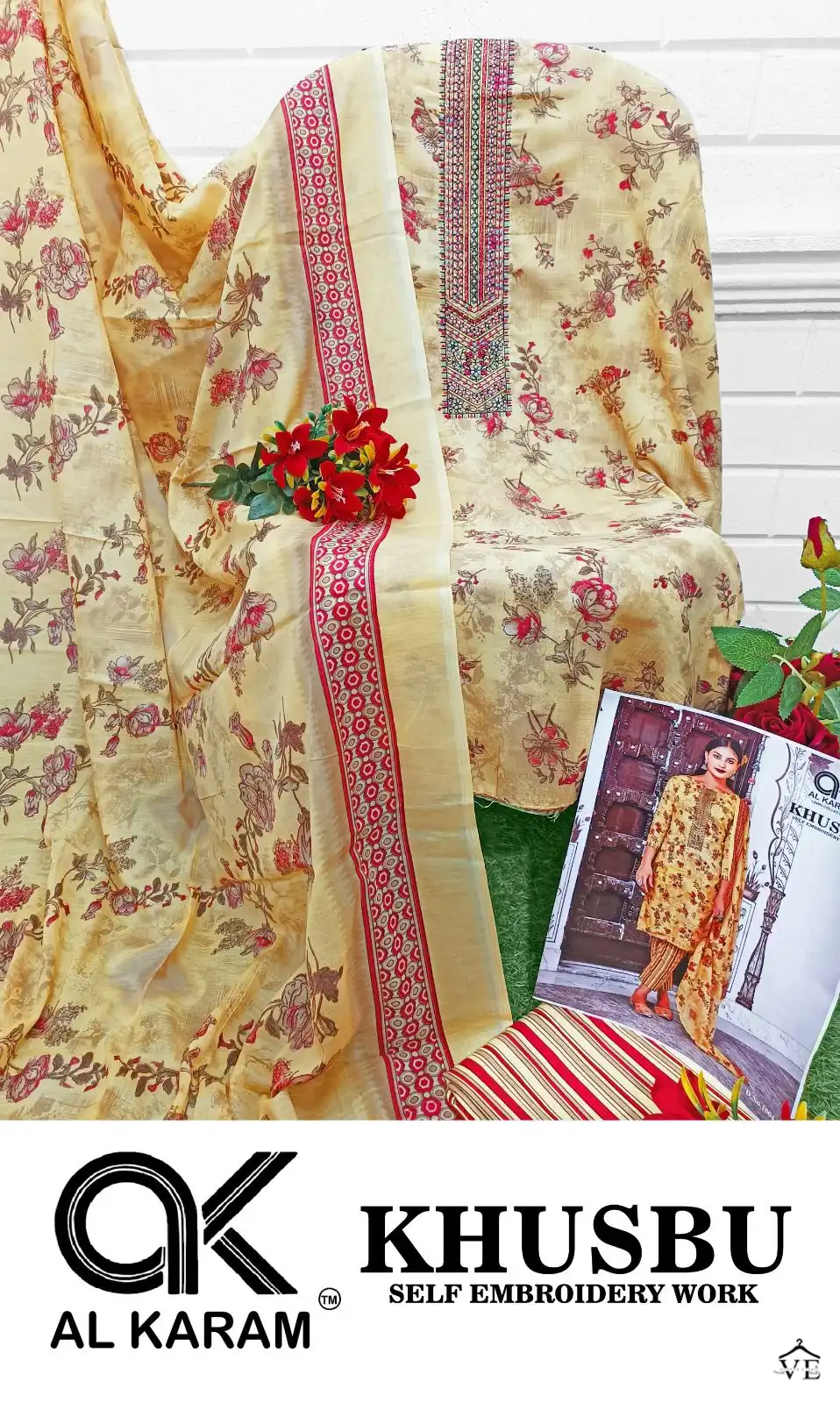 Al Karam Khusbu Lawn Cotton Wholesale Pakistani Salwar Suit Catalog — Wholesale Salwar Suits, Alkaram wholesale from Surat - Gallery Image 8